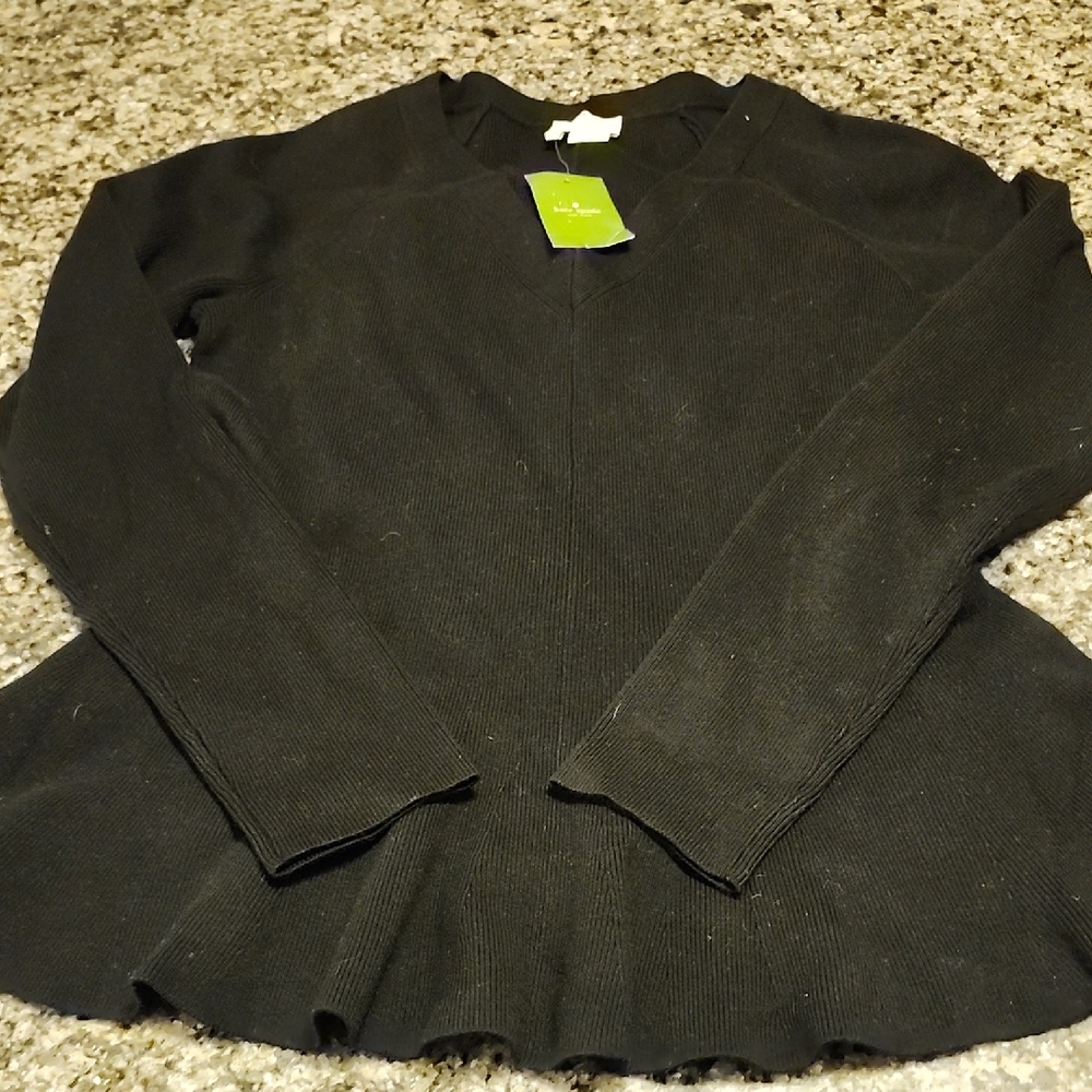 Kate Spade Black Peplum Knit Top Medium NWT1